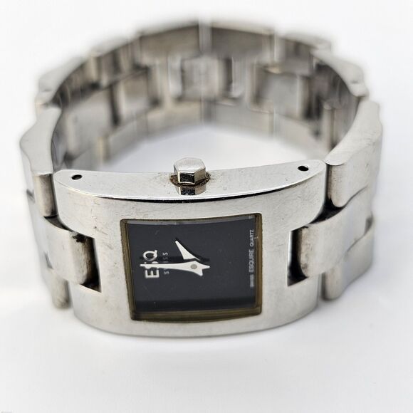 ESQ Movado Swiss Women's‎ Watch 18MM Black Dial Gray Bracelet 5.5" New Battery - Picture 2 of 10